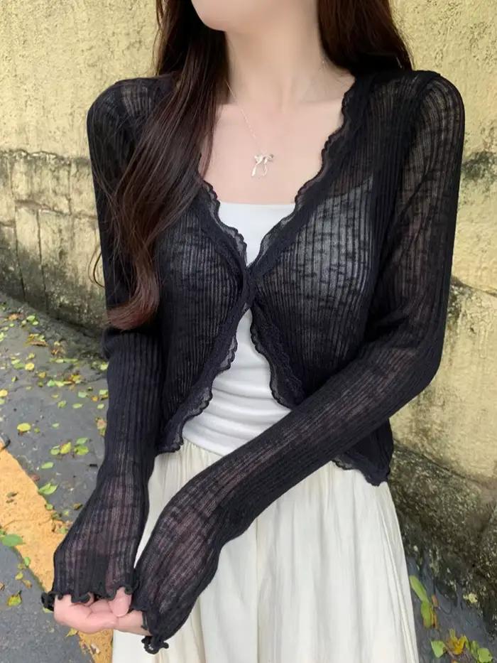 Cardigan Féerique Printemps Été Garniture Dentelle Bouton Unique Tenue Féerique Occasions Spéciales