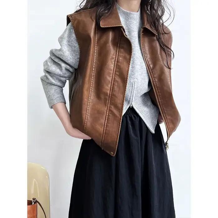 Gris 2025 automne vêtements nouveau Design sens haut fendu fermeture éclair pull court tricoté