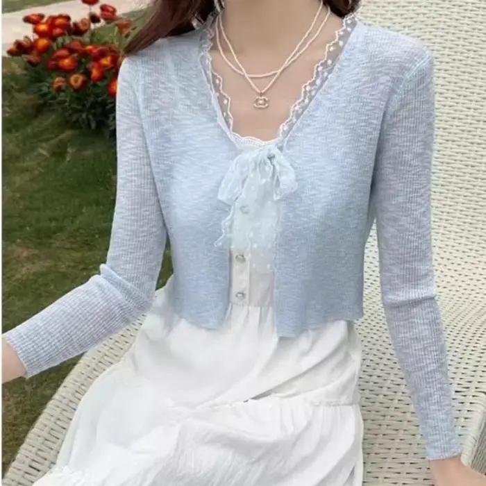 Cardigan en dentelle à nouer pour femme