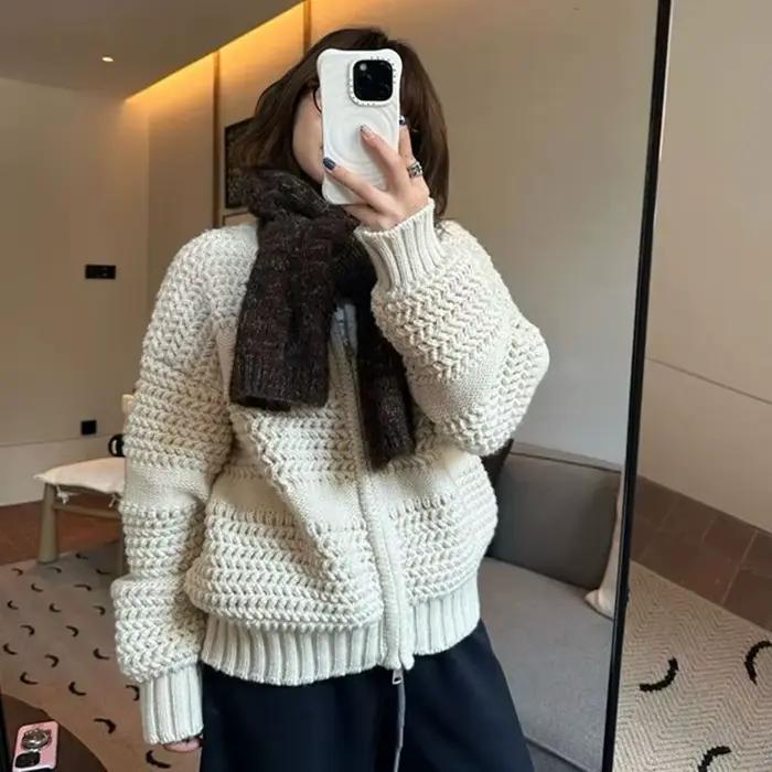 Veste pull tricotée rugueuse Vintage pour femme