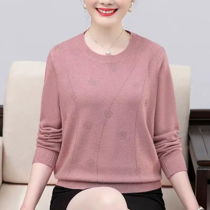 Pull femmes tendances 2025 ample à manches longues tricots hauts moyen âge mère