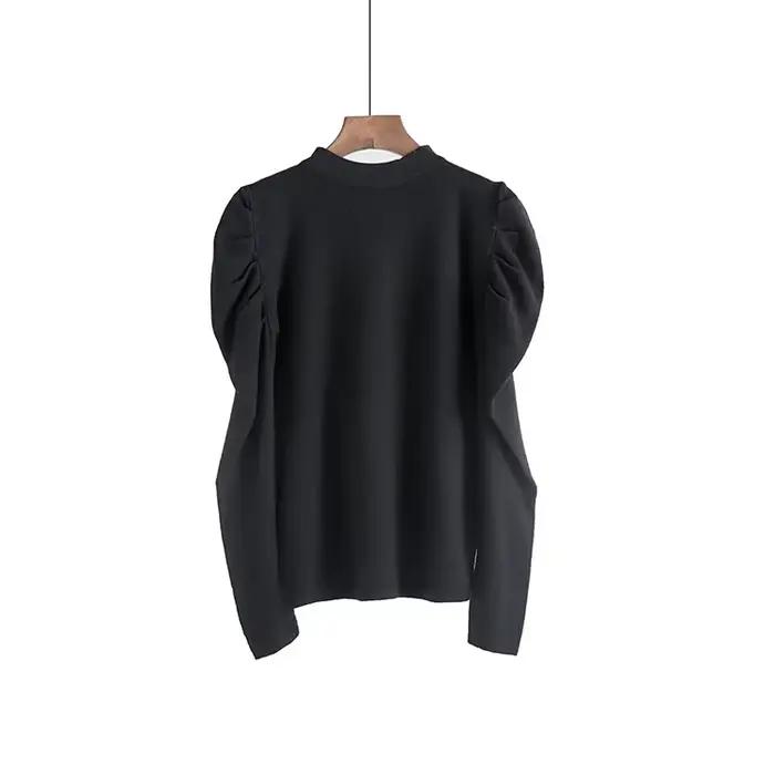 Pull en coton polyester tricoté décontracté avec manches bouffantes pour femmes hiver style sauvage occassions variées