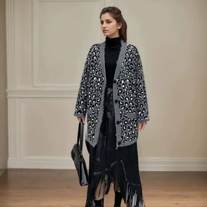 Cardigan à imprimé léopard pour femme