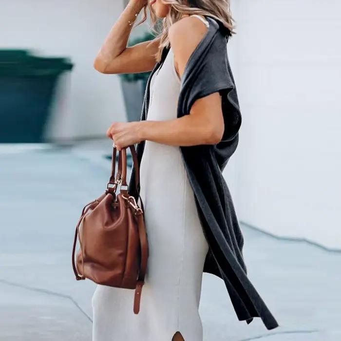 Cardigan femme couleur unie gilet Long