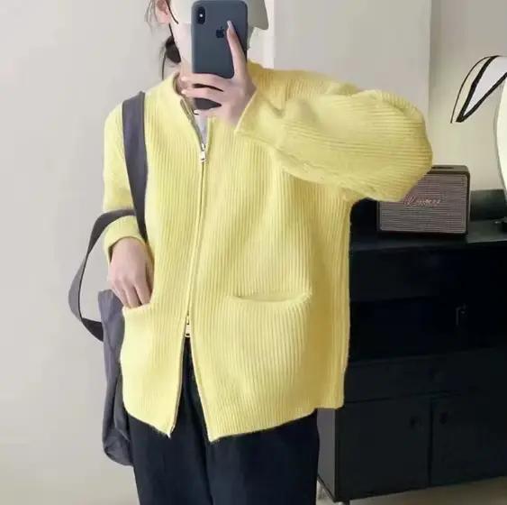 Pull Design de couleur unie à Double fermeture éclair pour Cardigan pour femmes