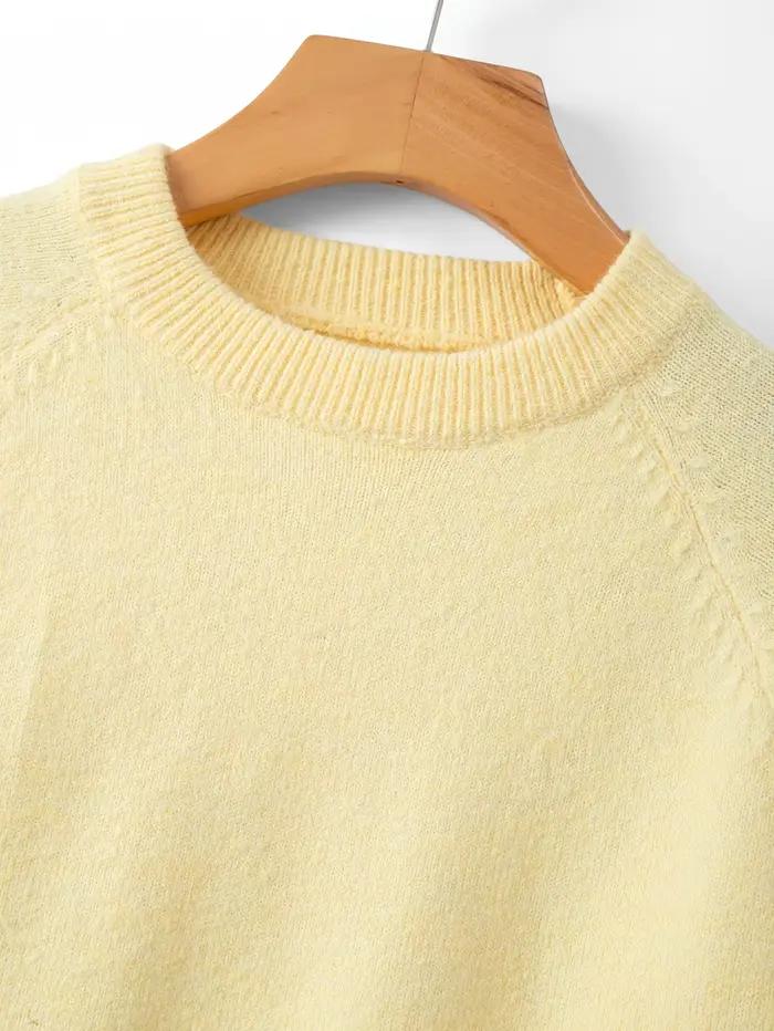 Pull à col rond bleu ciel pour femmes, décontracté et confortable, idéal pour l'automne et l'hiver, minimaliste et polyvalent