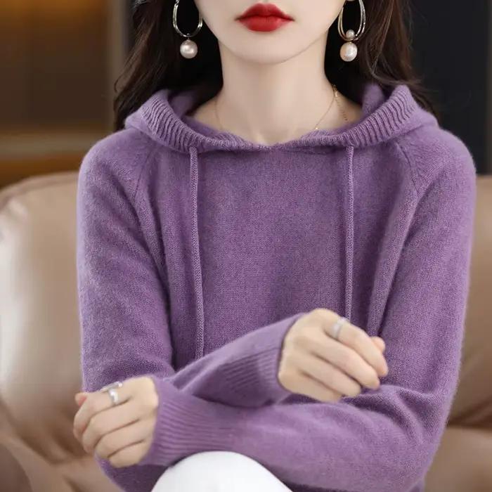 Pull à capuche mode femmes automne hiver à manches longues couleur unie sweat