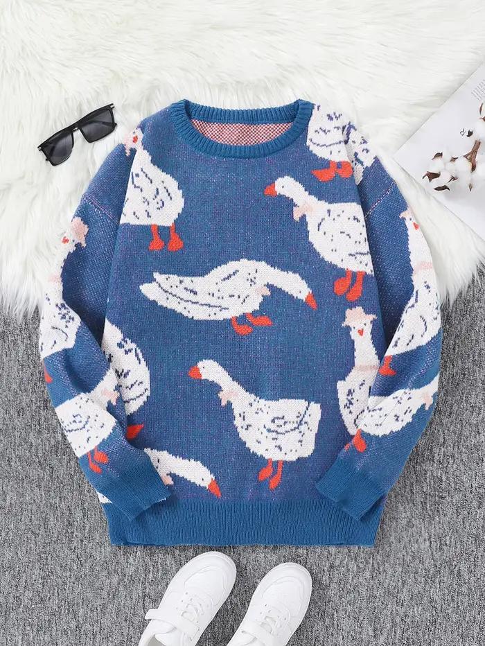 Pull jacquard canard mignon col rond décontracté pour hommes quatre saisons faire du shopping occasions spéciales