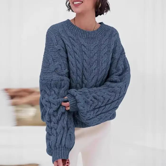Pull automne hiver nouveau déplacement aiguille épaisse chanvre fleur