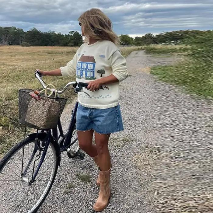 Pull en polyester ample et décontracté avec motif dessin animé pour femme, automne-hiver 2025, occasions spéciales