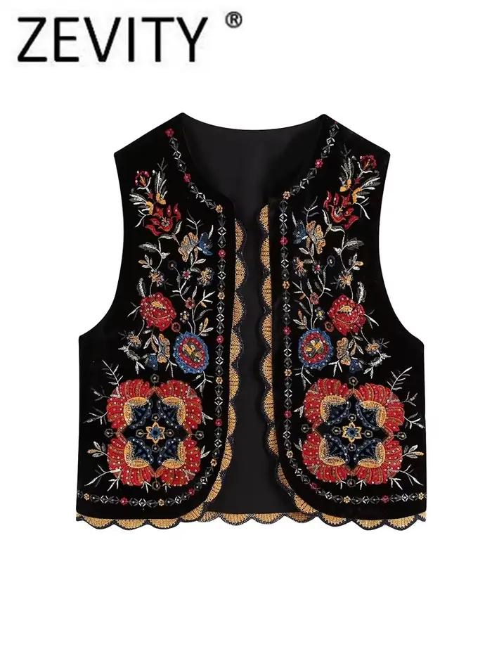 Gilet en velours brodé de fleurs et paillettes pour femmes, style rétro vintage, polyvalent pour toutes les saisons et occasions spéciales