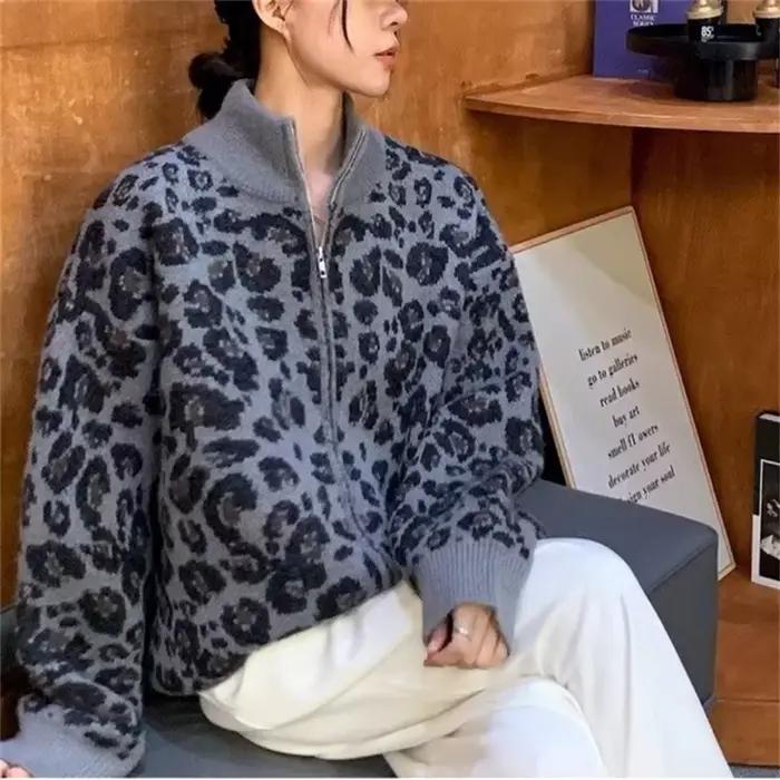 Design Sense – Cardigan tricoté imprimé léopard pour femme