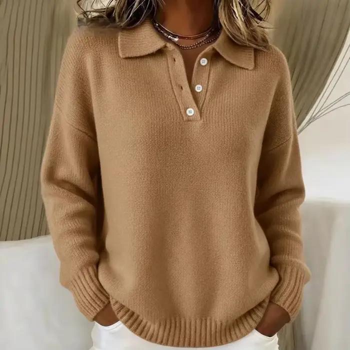 Nouveau pull polo à revers pour femme, coupe ample et décontracté, doux et moelleux, polyester épais, col rabattu, automne-hiver 2026 occasions spéciales
