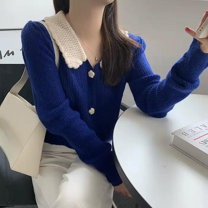 Chandails recadrés Crochet hiver 2025 tendance Vintage pull hauts cachemire col en V Cardigans femme coréenne Cardigan