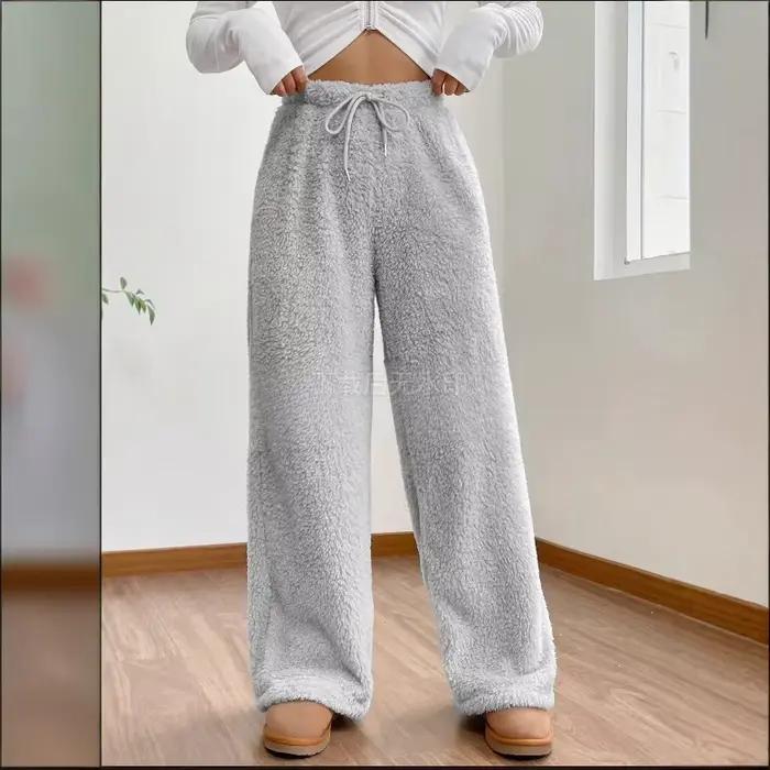 Pull femme nouveau automne et hiver couleur unie mode peluche pantalons décontractés ample confortable