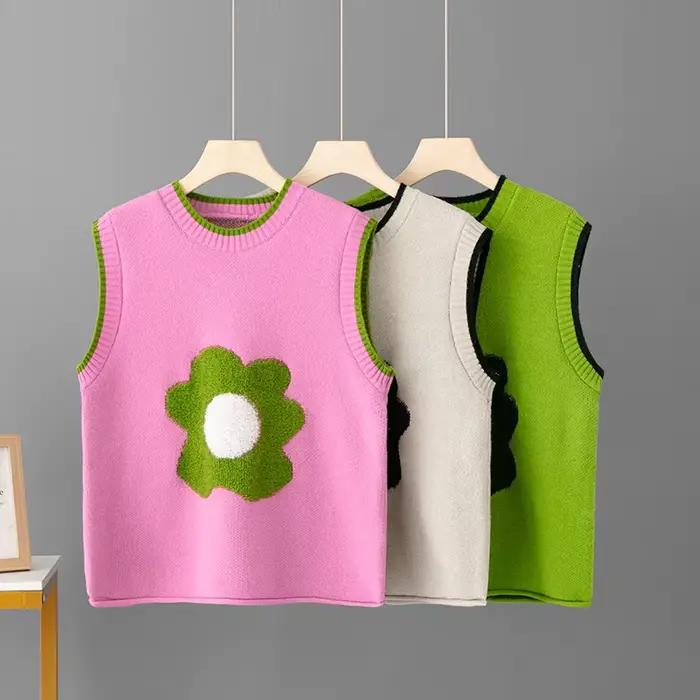 Pull tricoté à fleurs vintage sans manches pour femmes, doux et élégant à offrir pour les occasions spéciales automne-hiver