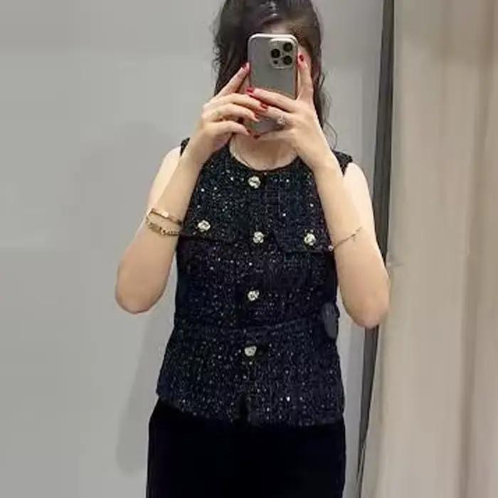 HXAO femmes gilet été 2025 bleu cassé blanc noir