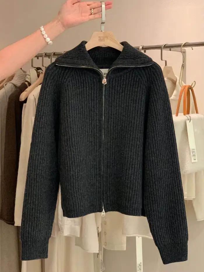 Cardigan 100% pur cachemire avec fermeture éclair pour femme