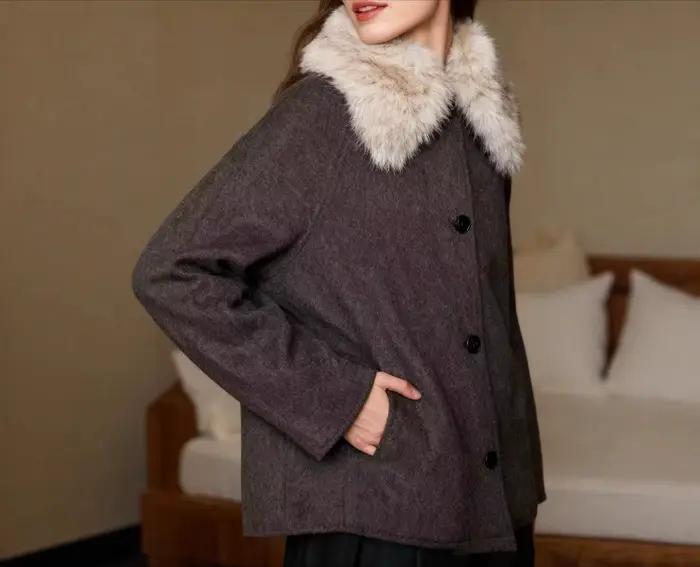 Veste à col en fausse fourrure pour femme, manteau en polyester, style décontracté pour automne-hiver à offrir pour anniversaire ou Noël