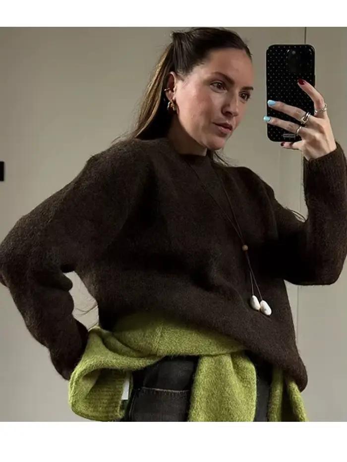 Élégant tricot femme pull col rond épaissi manches longues pour femme automne hiver veste tricots ocassion spéciale soirée romantique