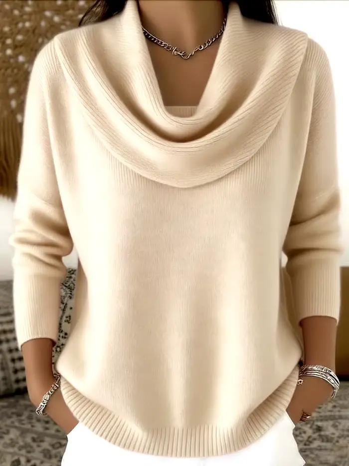 Automne femmes pull tricoté surdimensionné Chic col rond Vintage