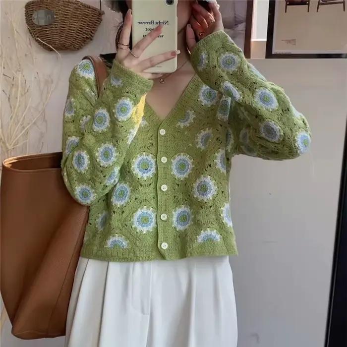 Cardigan Femme REALEFT Printemps-Été en Dentelle Crochetée 2026