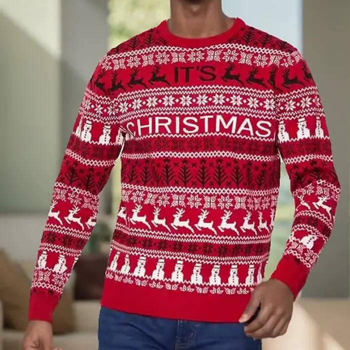 Pull renne imprimé en polyester pour homme, basique et élégant, idéal pour Noël et autres occasions festives