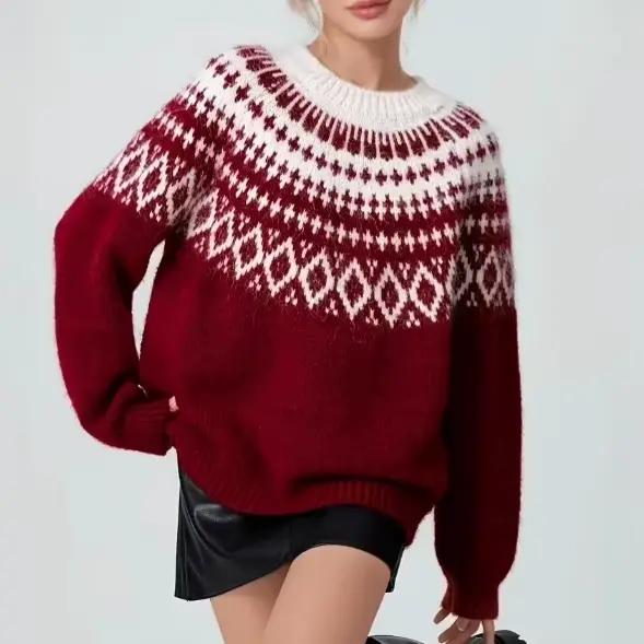 Red Fair Isle – pull de noël en Jacquard pour femmes