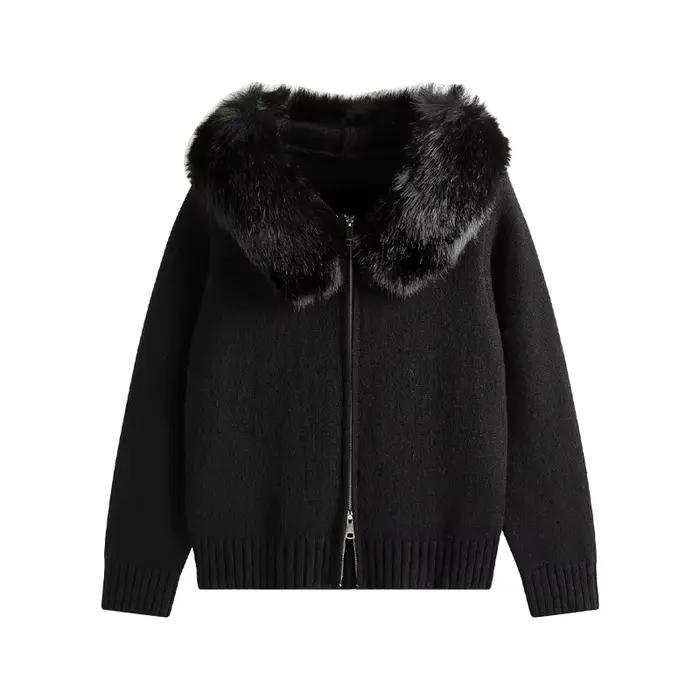 Nouveau 2025 hiver pull manteau femmes à capuche Cardigan col de fourrure