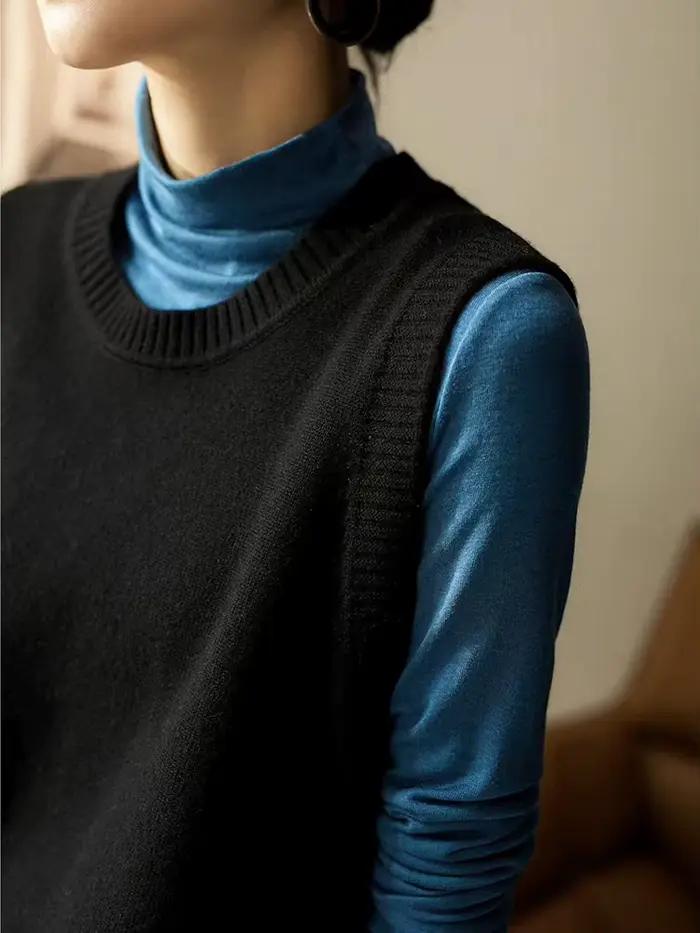 Nouvelle mode 100% laine mérinos femmes pull gilet automne hiver femme tricots solide