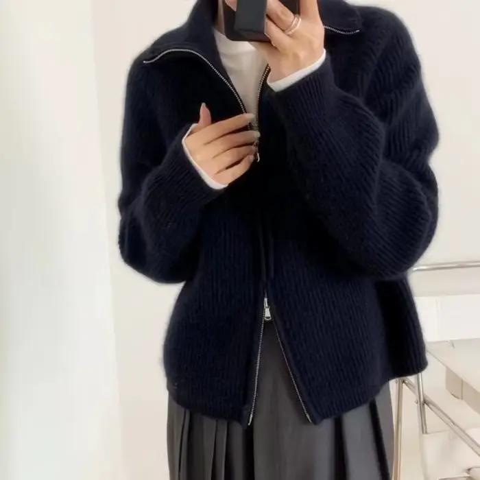 Pull en cachemire à revers zippé pour femme