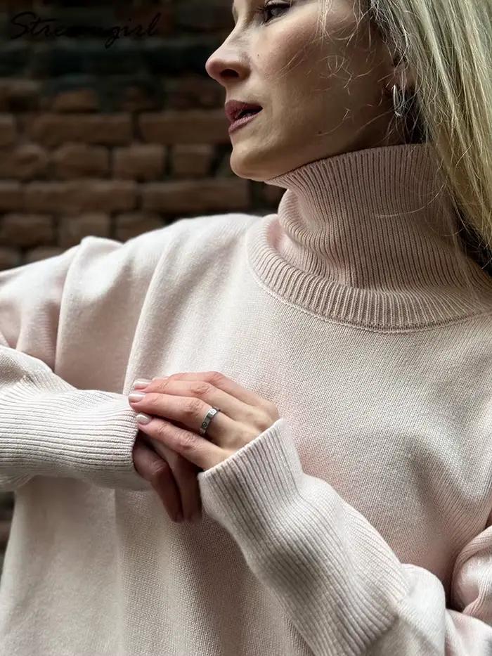Pull à col roulé marron femmes pulls automne surdimensionné beurre jaune chandails épais col