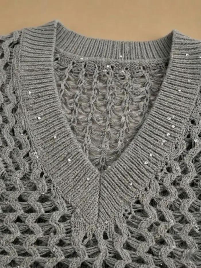 Gilet en tricot ajouré à col en V pour femme