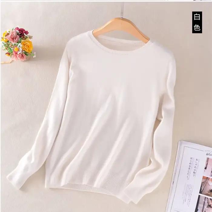Pull en cachemire super doux pour femme, coton mélangé, basique, col rond, côtelé, pour automne et hiver, à offrir pour femme pour diverses occasions