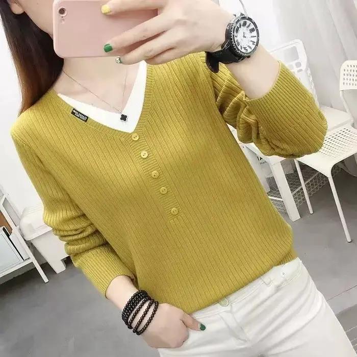Pull en tricot ample col en V style Y2K pour femmes automne hiver sorties nocturnes travail confortable