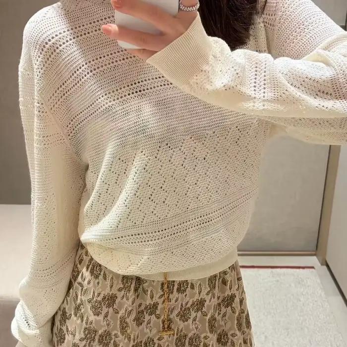 Pull en laine et soie tricoté style Old Money rétro pour femme