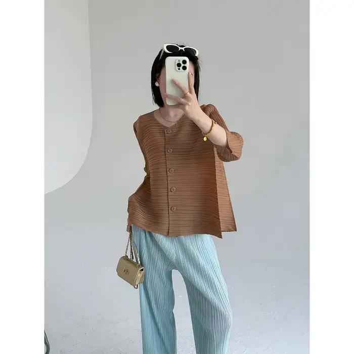 Veste plissée simple de style japonais Miyake pour femme