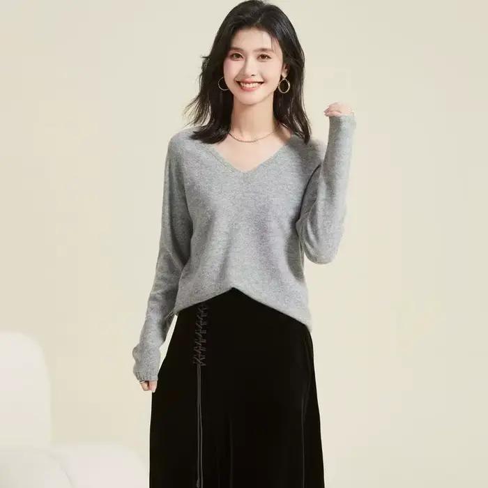 Nouveau 100% Pure laine à manches longues col en v pull pour les femmes en automne et en hiver