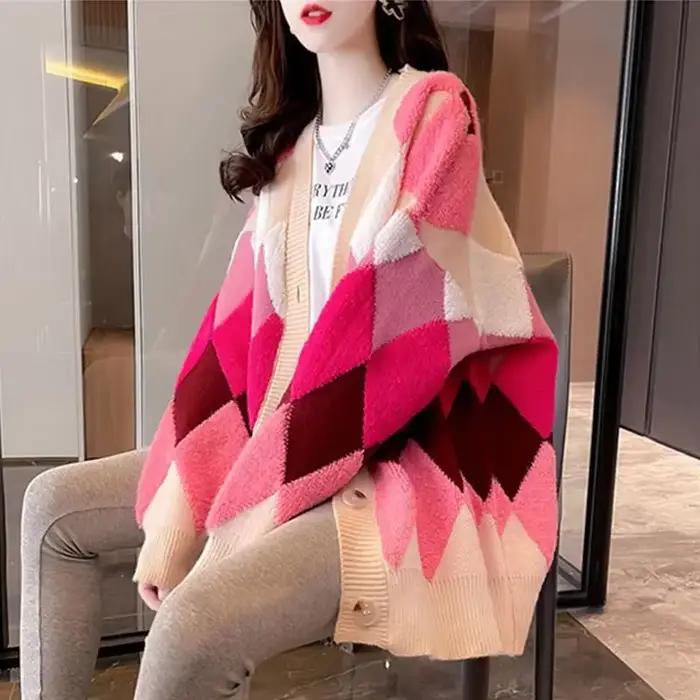 Oupilladt-Cardigan à Carreaux pour Femme