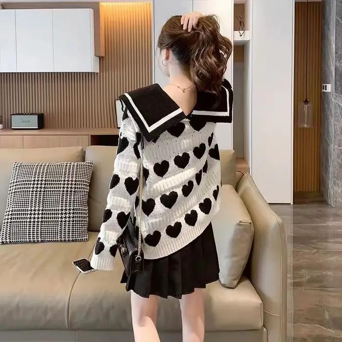 Pulls coréens à manches longues pour femmes, col marin doux, motifs 3D en forme de cœur, mode automne et hiver, nouveau vêtement à offrir pour les occasions spéciales