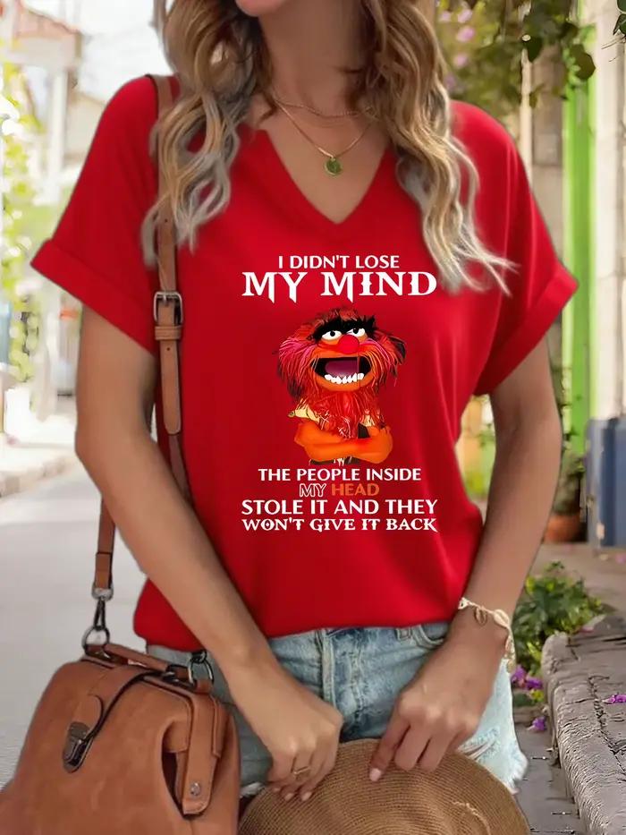 T-shirt graphique à col en V pour femmes