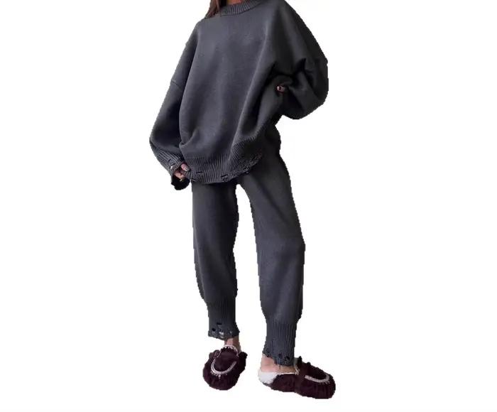 Ensemble de pull à trous cassés pour femmes