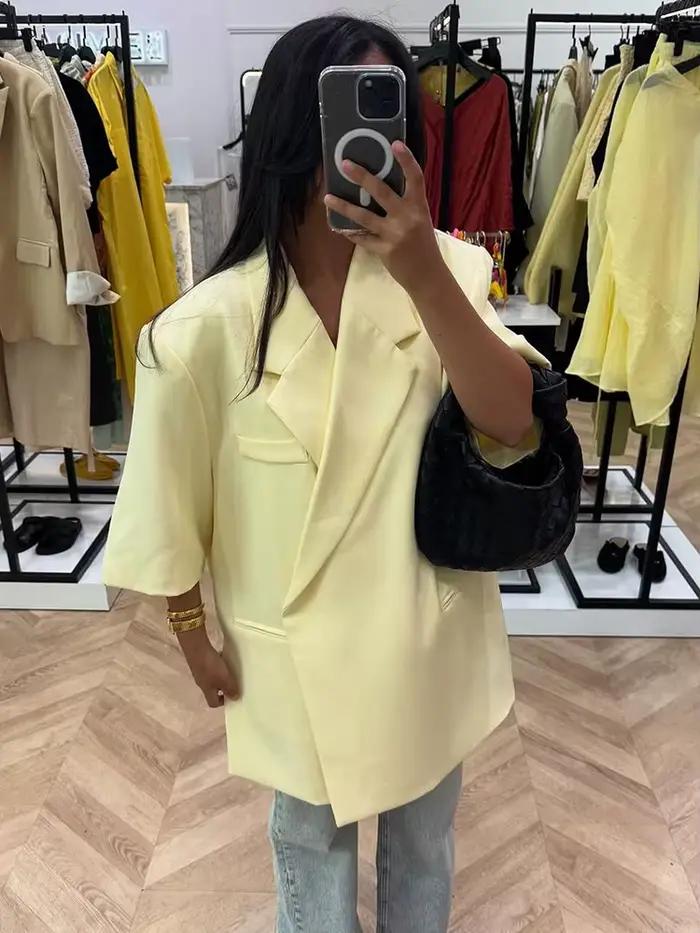 Blazer femme TBPro avec col en V polyester pour printemps et été casual streetwear style tendance dames business casual formalité