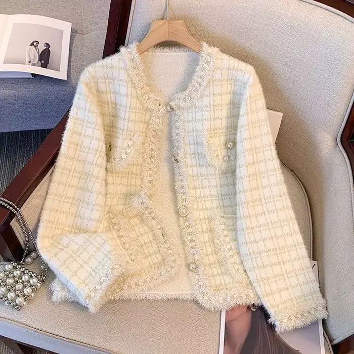 Cardigan élégant en imitation vison tricoté