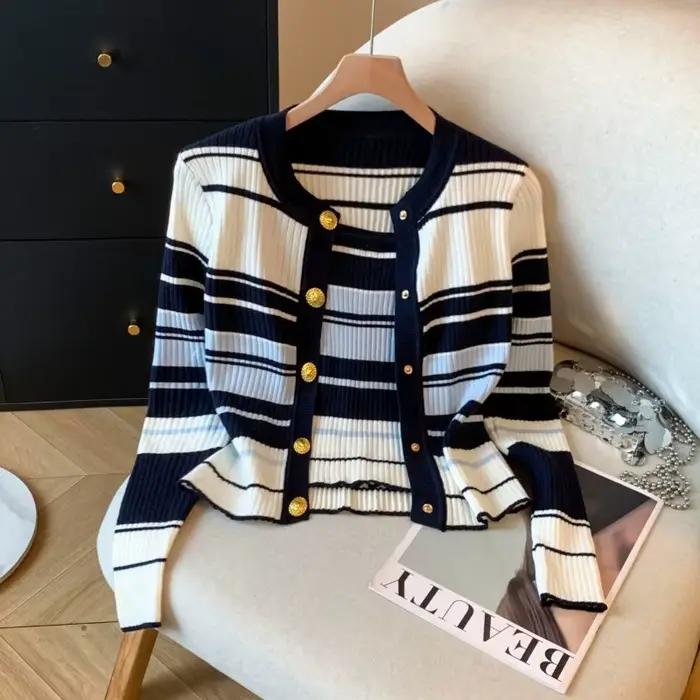 Pull rayé de couleur contrastée pour femmes