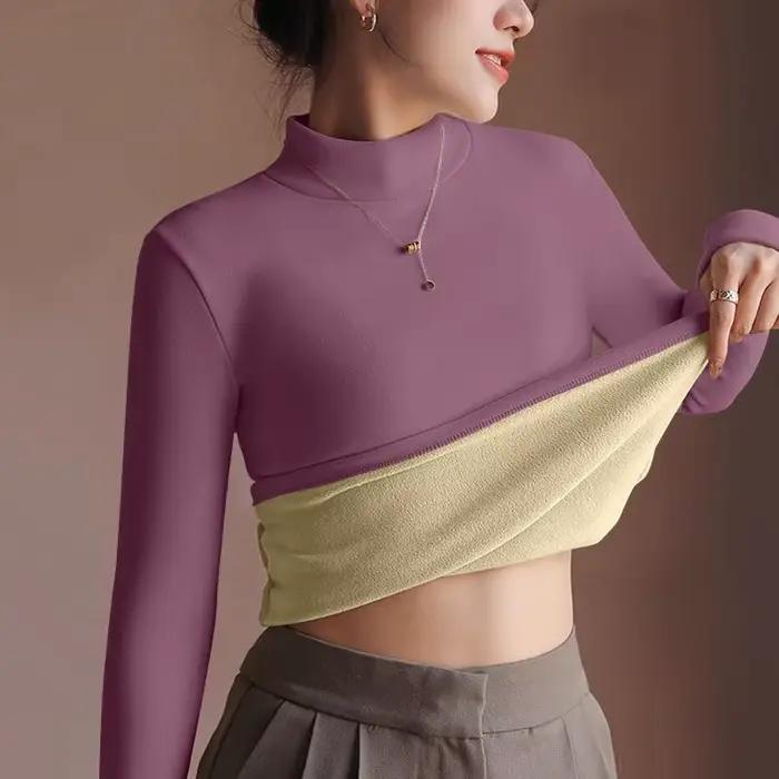 Pull femme automne hiver rétro avec doublure en velours épaissi vêtements intérieurs