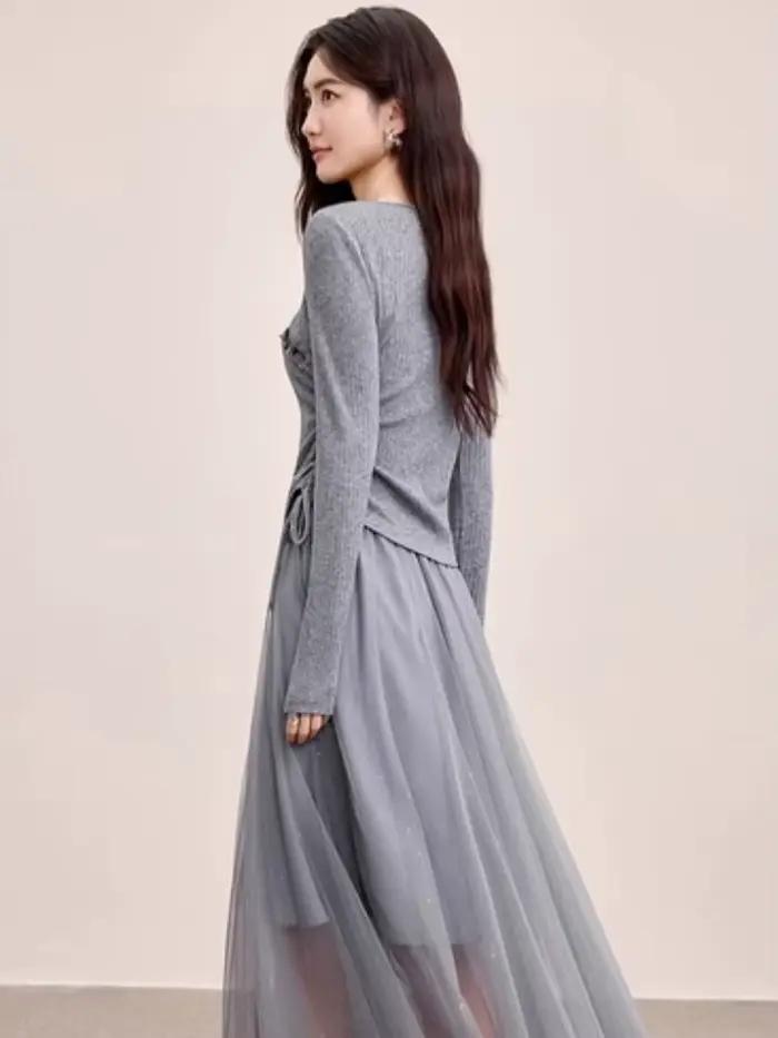 Ensemble jupe plissée et pull à sequins SENTUBILA pour femme automne 2026 élégant et confortable pour les occasions spéciales et les événements formels