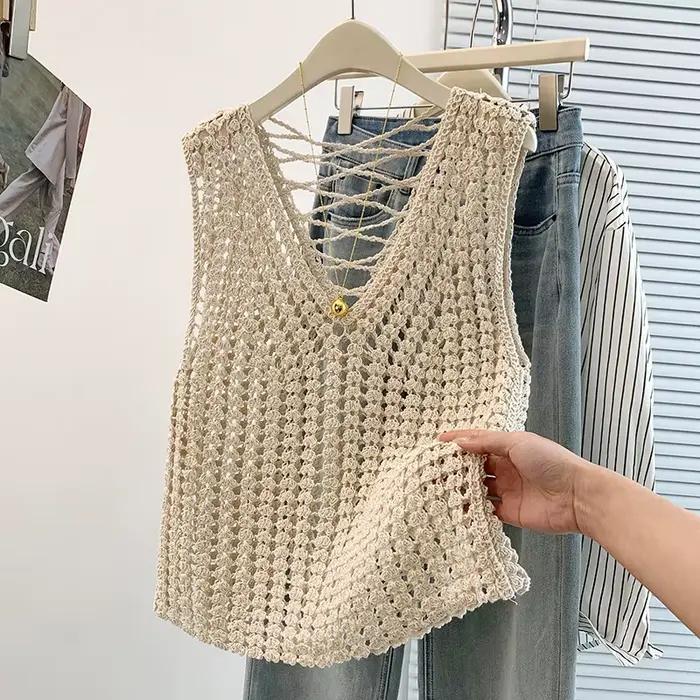 Chemisier en tricot sans manches pour femme