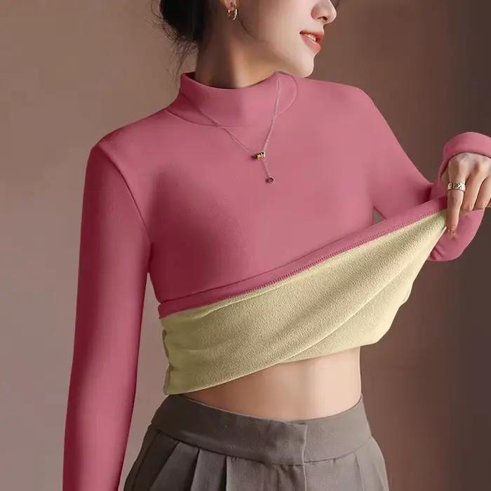 Pull femme automne hiver rétro avec doublure en velours épaissi vêtements intérieurs