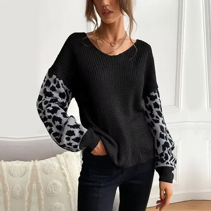 Pull à col imprimé léopard pour femme